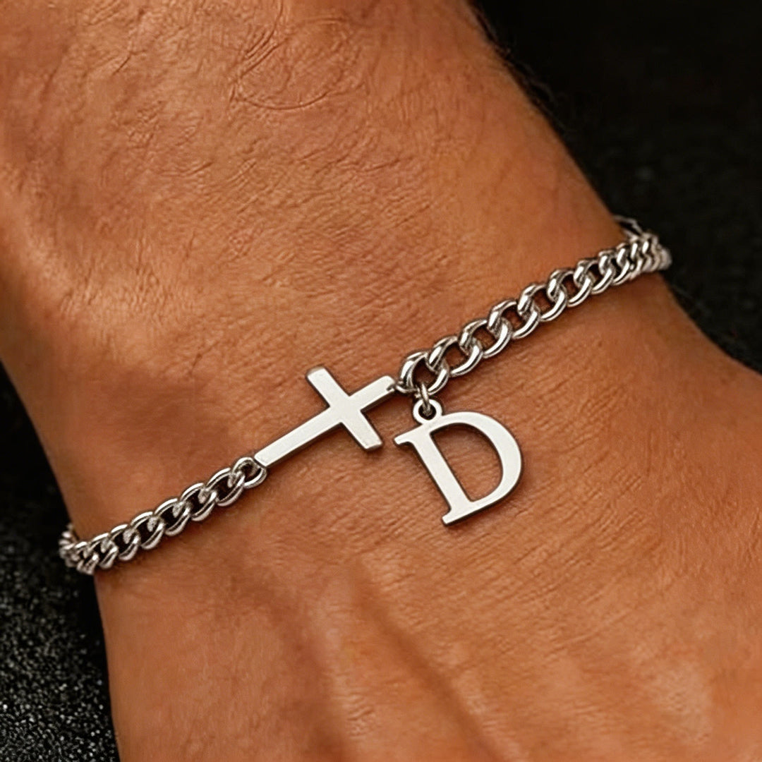 Christianartworkshop Letter Cross Curb Chain Bracelet: Personalized Emblem of Steadfast Heavenly Faith - D - image 5