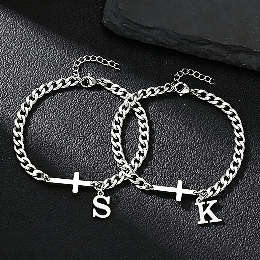 Christianartworkshop Letter Cross Curb Chain Bracelet: Personalized Emblem of Steadfast Heavenly Faith - image 2