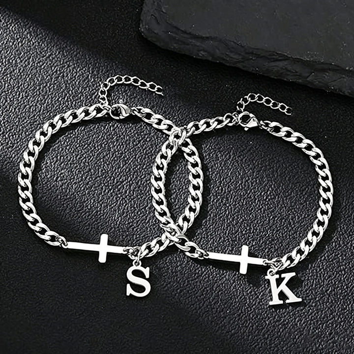 Christianartworkshop Letter Cross Curb Chain Bracelet: Personalized Emblem of Steadfast Heavenly Faith - image 2