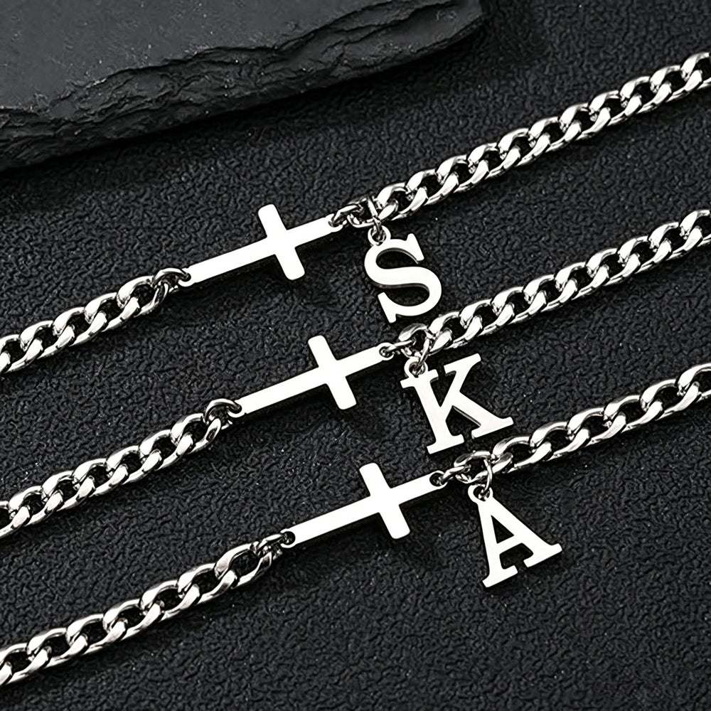 Christianartworkshop Letter Cross Curb Chain Bracelet: Personalized Emblem of Steadfast Heavenly Faith - image 1