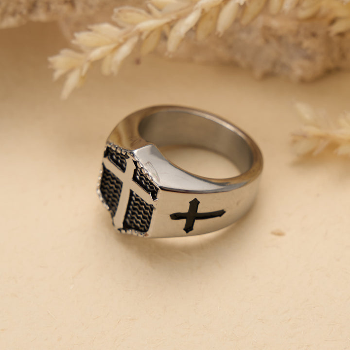 Christianartworkshop Shield Cross Embossed Signet Ring: Timeless Emblem of Unshakable Sacred Faith - image 4