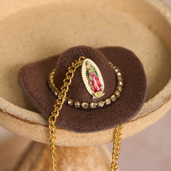 Christianartworkshop Mini Cowboy Hat Our Lady Crystal Cross Car Hanging Ornament: A Reminder of Merciful Divine Protection on Every Trip - image 7
