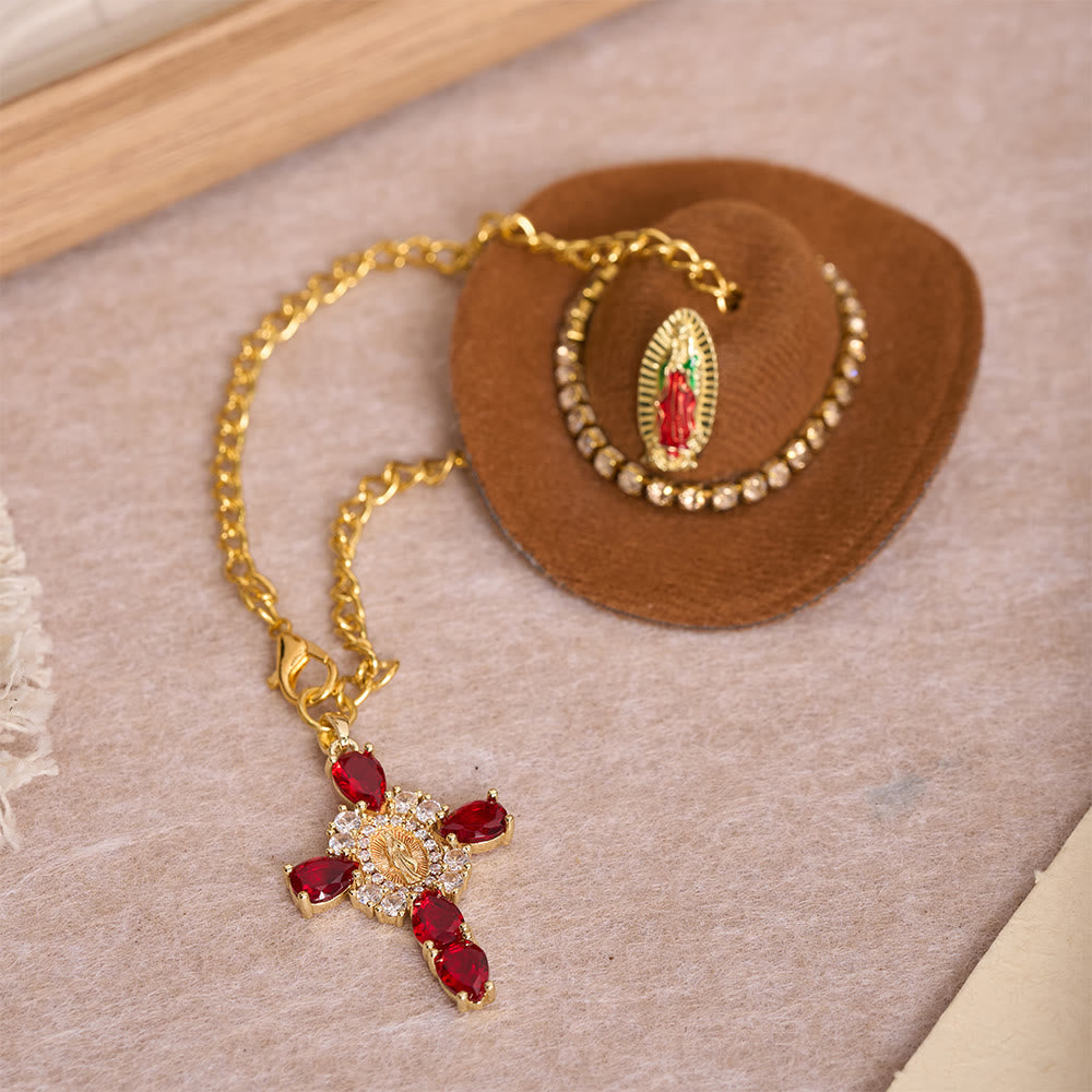 Christianartworkshop Mini Cowboy Hat Our Lady Crystal Cross Car Hanging Ornament: A Reminder of Merciful Divine Protection on Every Trip - image 2