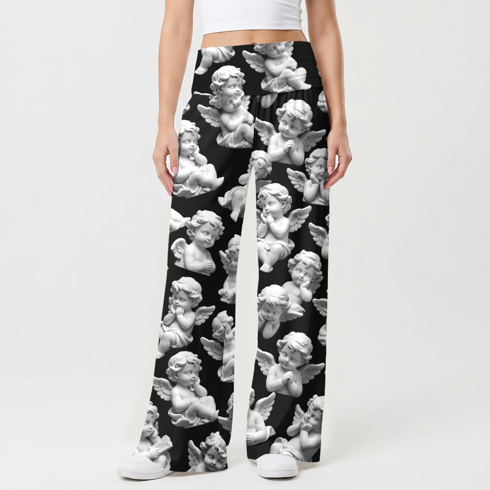 Christianartworkshop Vintage Cherub Statue All Over Print High Waist Ultra Stretch Faith Women’s Wide Leg Pants - image 1