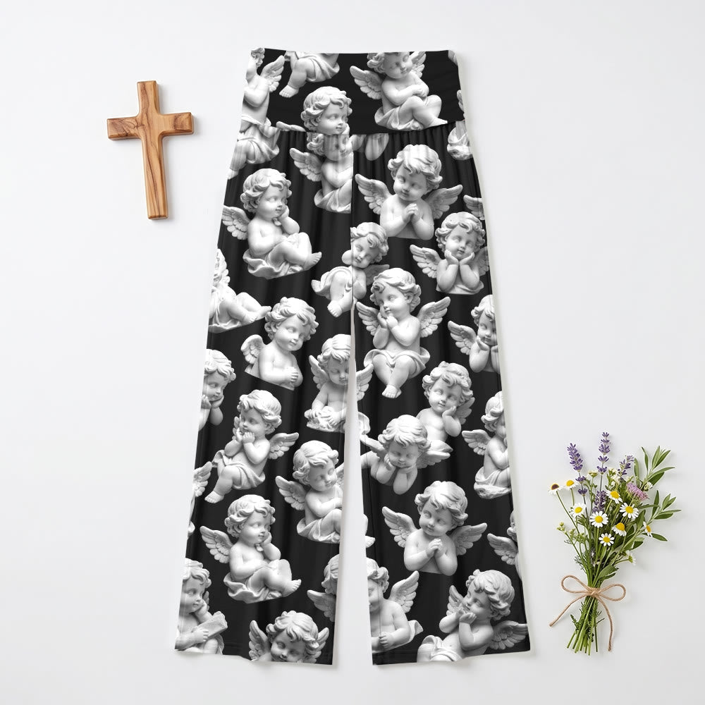Christianartworkshop Vintage Cherub Statue All Over Print High Waist Ultra Stretch Faith Women’s Wide Leg Pants - US22,UK/AU26,EU54 - image 0