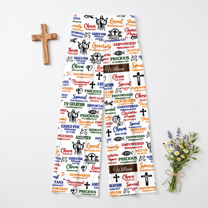 Christianartworkshop Fold Over Elastic High Waist Assorted Biblical Identity Text & Icon Casual Devotional Women’s Wide Leg Pants - US22,UK/AU26,EU54 - image 0