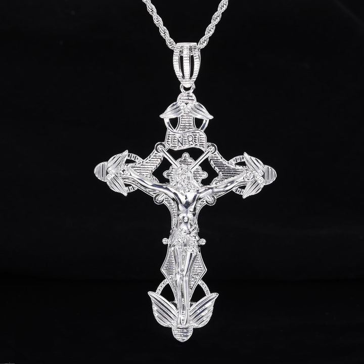 Christianartworkshop Detailed Carved Winged Crucifix Rope Chain Necklace: Graceful Token of Gentle Heavenly Mercy - Silver - image 3