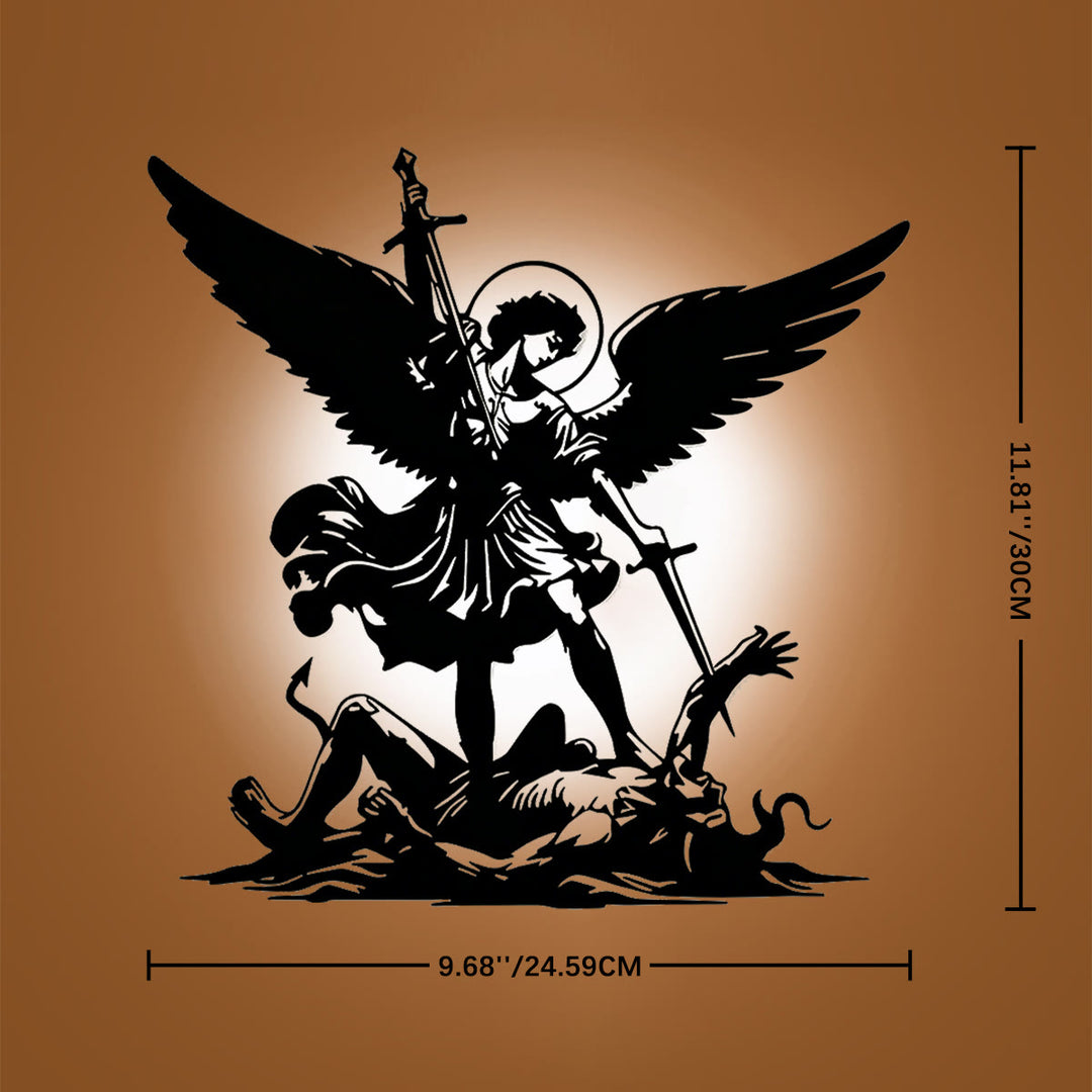 Christianartworkshop St. Michael Archangel Defeating Evil Silhouette Metal Wall Decor: Timeless Emblem of Sacred Spiritual Victory - 11.81''*9.68''*0.04''/30cm*24.59cm*0.1cm - image 4