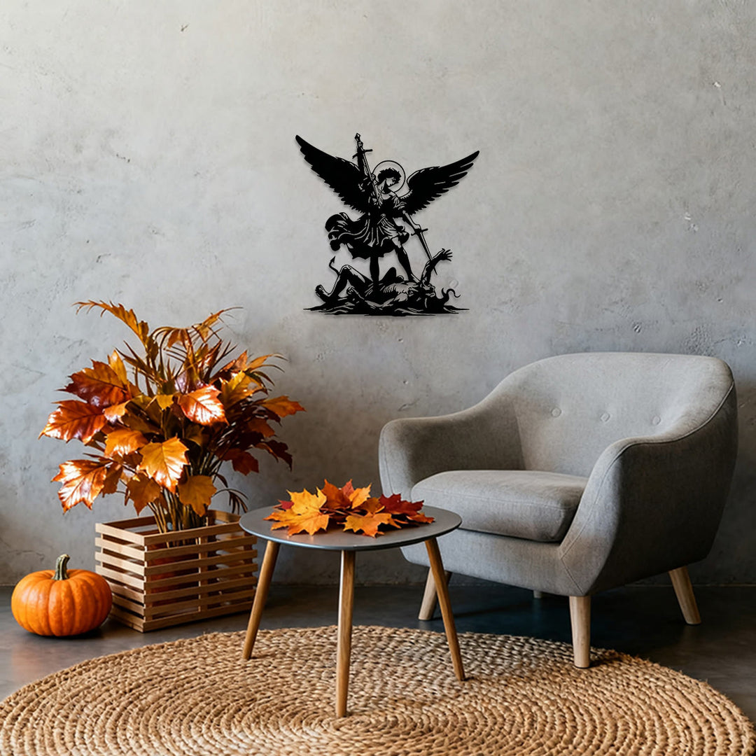 Christianartworkshop St. Michael Archangel Defeating Evil Silhouette Metal Wall Decor: Timeless Emblem of Sacred Spiritual Victory - image 2