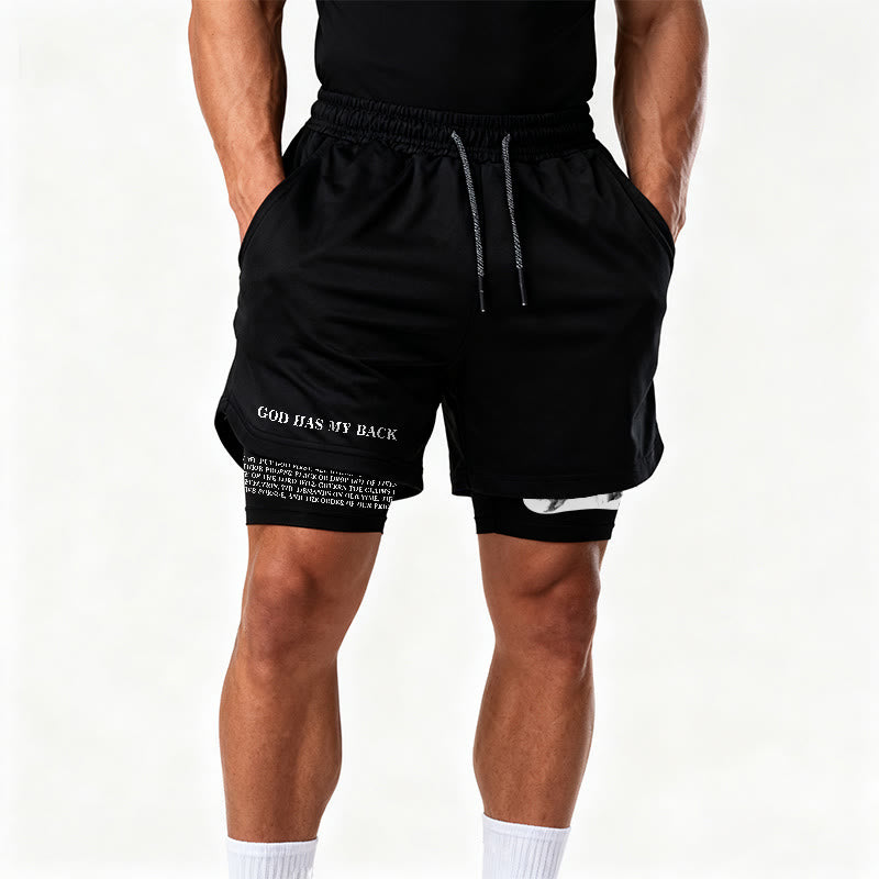 Christianartworkshop God Has My Back Crown Of Thorns Jesus Sketch Dual Print Drawstring Layered Faith Shorts - image 15