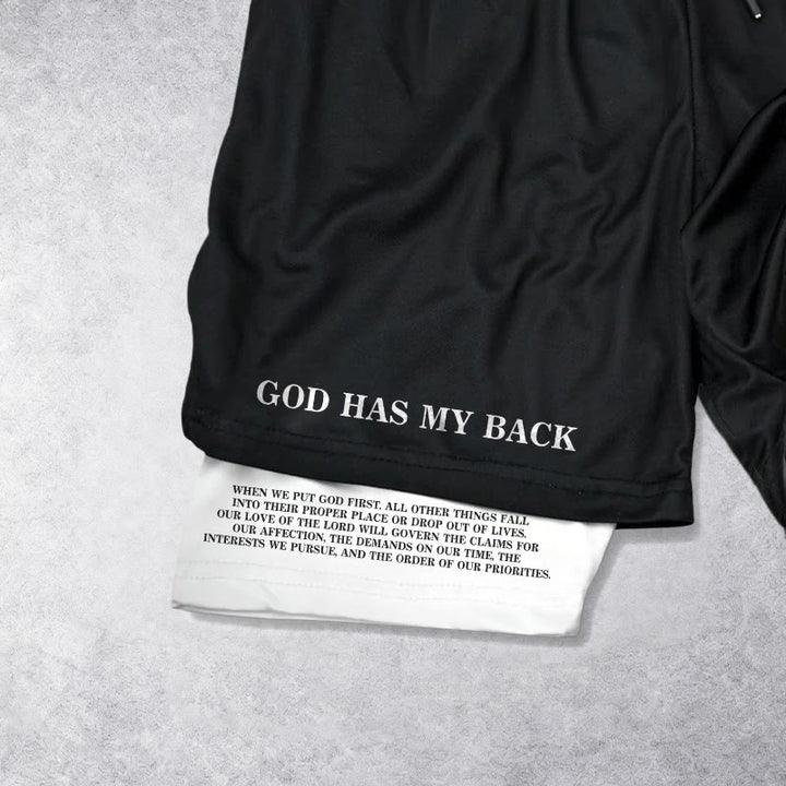 Christianartworkshop God Has My Back Crown Of Thorns Jesus Sketch Dual Print Drawstring Layered Faith Shorts - image 2
