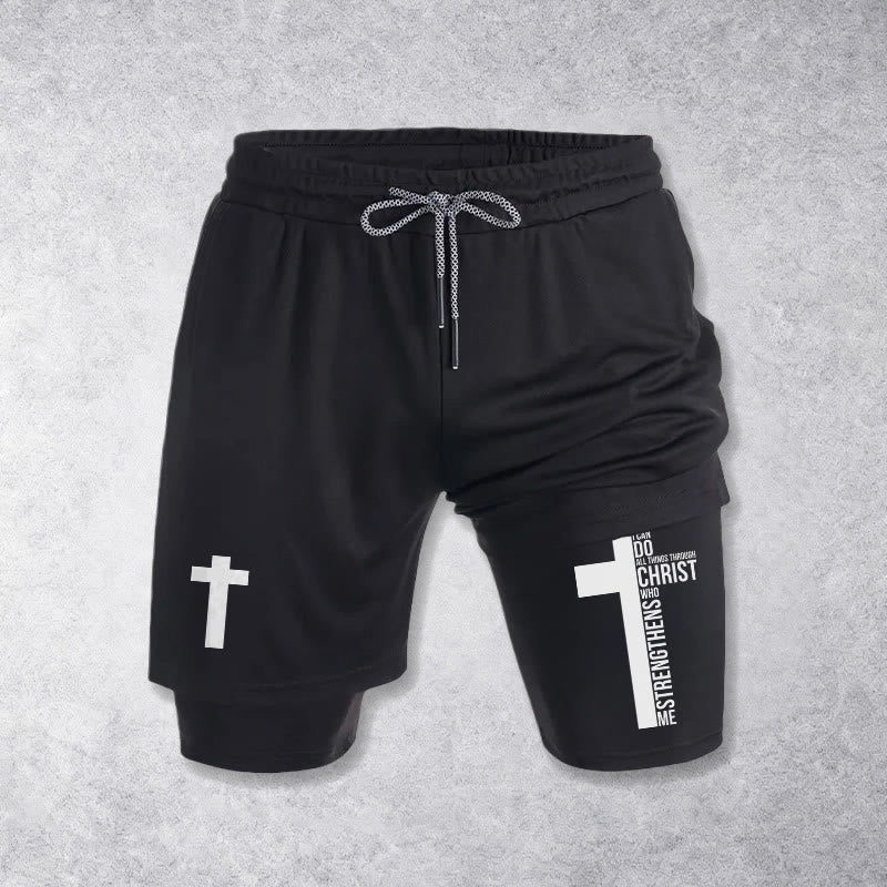 Christianartworkshop Philippians 4:13 Cross Vertical Scripture  Drawstring Faith Shorts - image 10