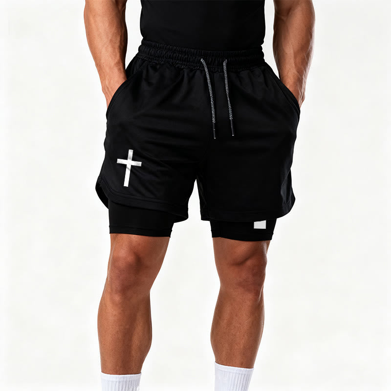 Christianartworkshop Two-Tier Layered Athletic Shorts Dual Different Cross Symbol Devotional Shorts - image 16