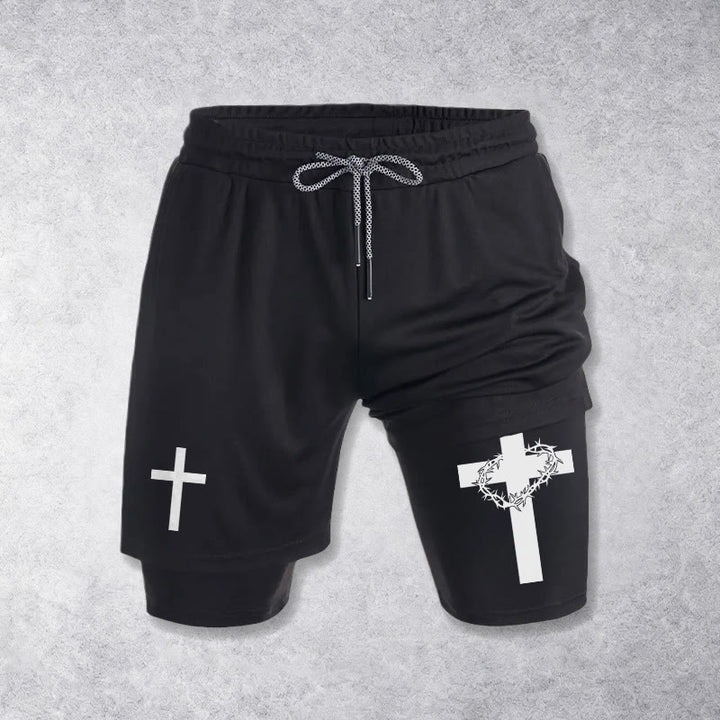 Christianartworkshop Two-Tier Layered Athletic Shorts Dual Different Cross Symbol Devotional Shorts - image 10