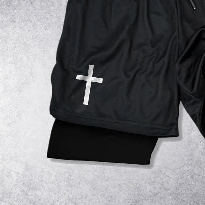 Christianartworkshop Two-Tier Layered Athletic Shorts Dual Different Cross Symbol Devotional Shorts - image 11