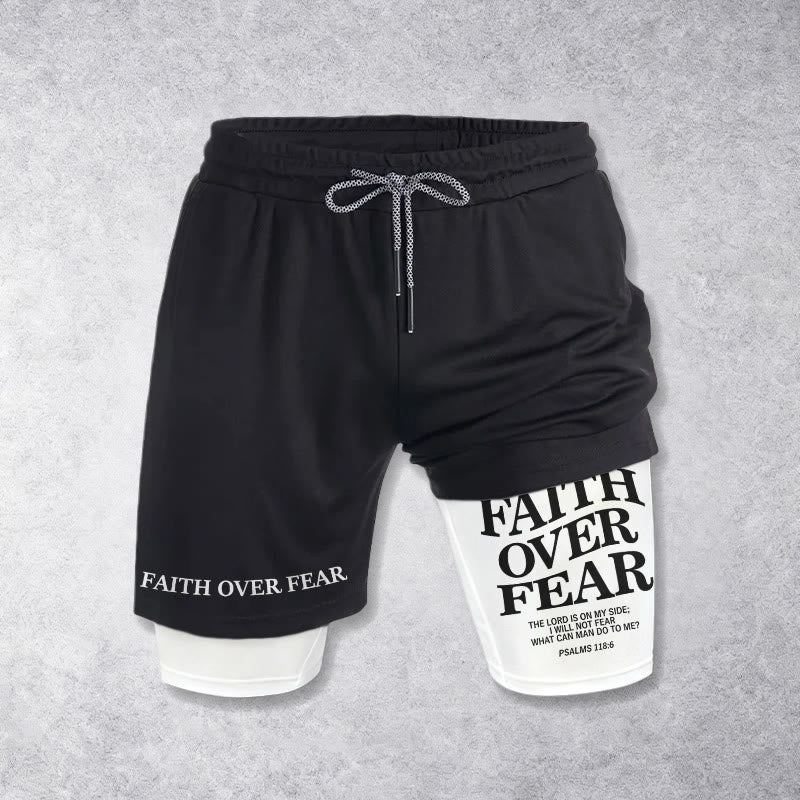 Christianartworkshop Faith Over Fear Matching Dual Print Psalm 118:6 Verse Drawstring Faith Shorts - image 1