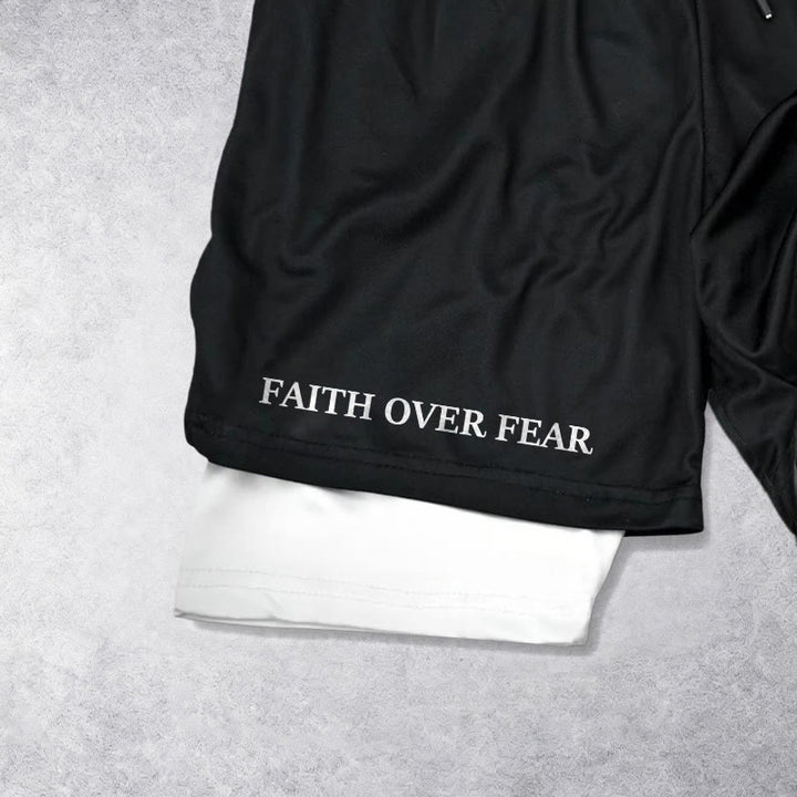 Christianartworkshop Faith Over Fear Matching Dual Print Psalm 118:6 Verse Drawstring Faith Shorts - image 2