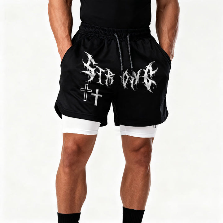 Christianartworkshop Strong Sharp Gothic Font Double Cross Matching Dual Print Drawstring Faith Shorts - image 8