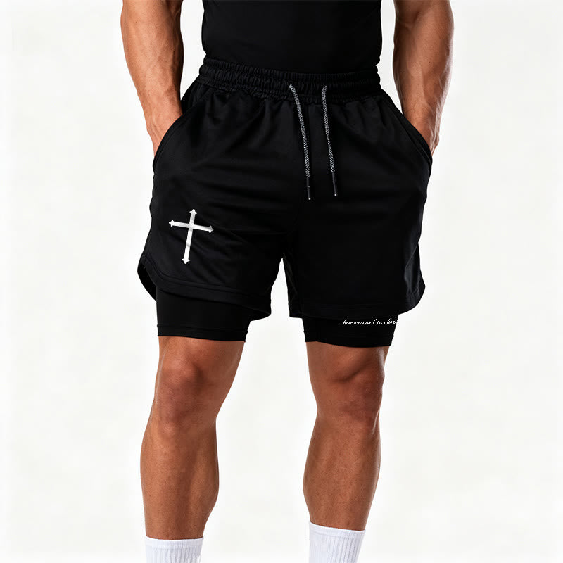Christianartworkshop Simple Nail Cross Philippians 3:14 Cursive Verse Drawstring Faith Shorts - image 15