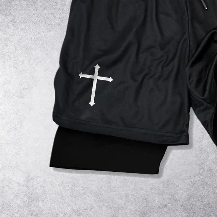 Christianartworkshop Simple Nail Cross Philippians 3:14 Cursive Verse Drawstring Faith Shorts - image 11