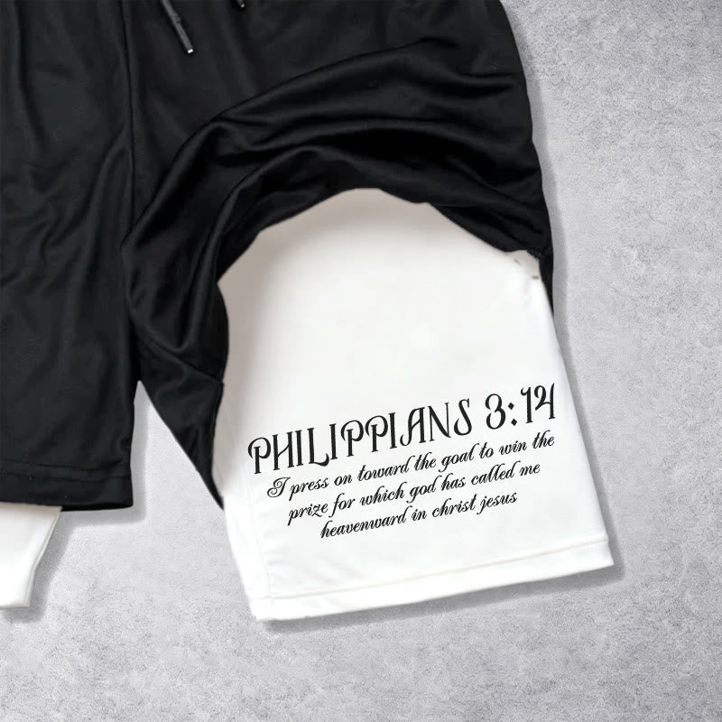 Christianartworkshop Simple Nail Cross Philippians 3:14 Cursive Verse Drawstring Faith Shorts - image 3