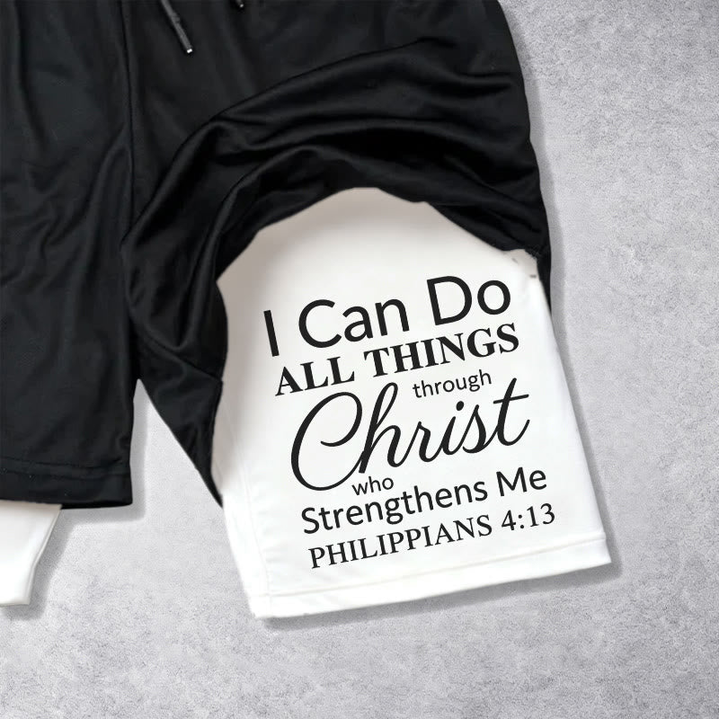 Christianartworkshop Timeless I Can Do All Things Through Christ Full Verse Dual Layer Drawstring Faith Sports Shorts - image 3