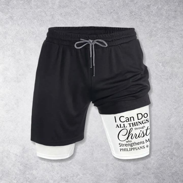 Christianartworkshop Timeless I Can Do All Things Through Christ Full Verse Dual Layer Drawstring Faith Sports Shorts - image 1