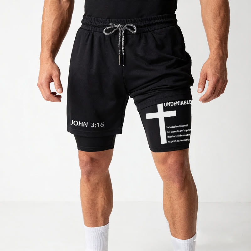 Christianartworkshop John 3:16 Outer Undeniable Cross Full Verse Inner Two Layer Drawstring Faith Shorts - image 16
