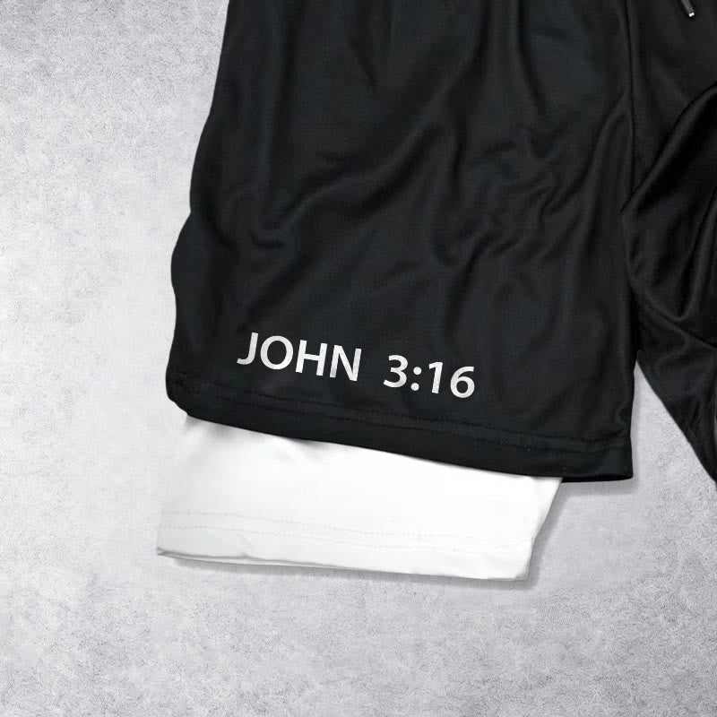 Christianartworkshop John 3:16 Outer Undeniable Cross Full Verse Inner Two Layer Drawstring Faith Shorts - image 2