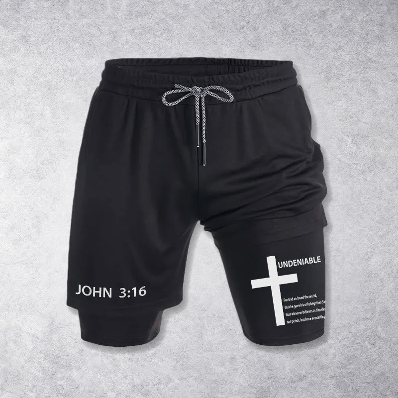 Christianartworkshop John 3:16 Outer Undeniable Cross Full Verse Inner Two Layer Drawstring Faith Shorts - image 10