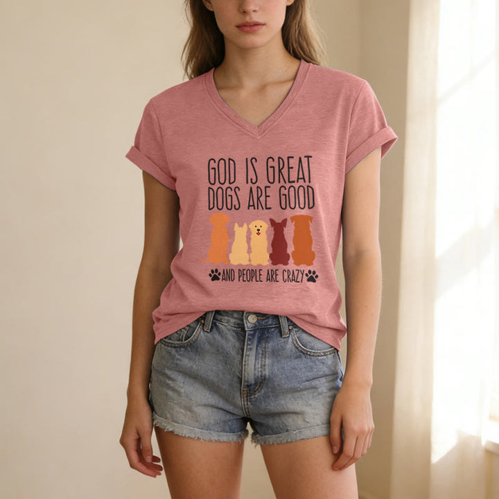 Christianartworkshop God Is Great Dogs Are Good Multicolor Dog Silhouette Paw Print Graphic Casual V-neck T-shirt - image 13
