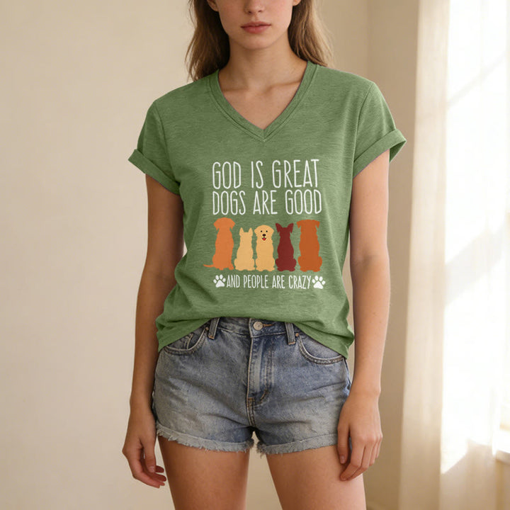 Christianartworkshop God Is Great Dogs Are Good Multicolor Dog Silhouette Paw Print Graphic Casual V-neck T-shirt - image 19