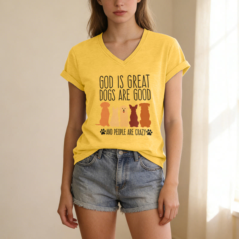 Christianartworkshop God Is Great Dogs Are Good Multicolor Dog Silhouette Paw Print Graphic Casual V-neck T-shirt - image 17