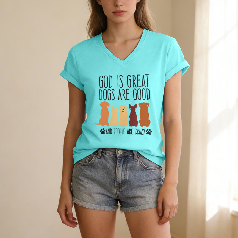 Christianartworkshop God Is Great Dogs Are Good Multicolor Dog Silhouette Paw Print Graphic Casual V-neck T-shirt - image 23