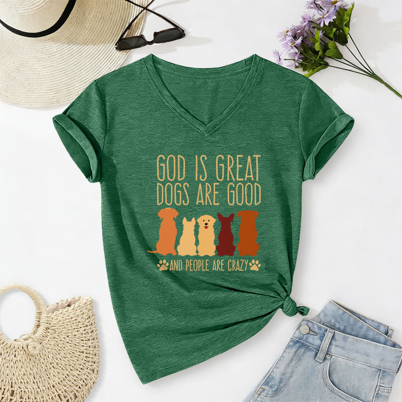 Christianartworkshop God Is Great Dogs Are Good Multicolor Dog Silhouette Paw Print Graphic Casual V-neck T-shirt - Dark Green - 2XL - image 24