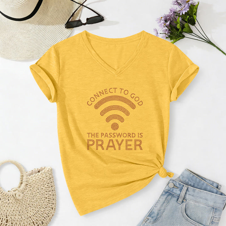 Christianartworkshop Connect To God Wifi Symbol The Password Is Prayer Faith Graphic Casual V-neck T-shirt - Yellow - 2XL - image 16