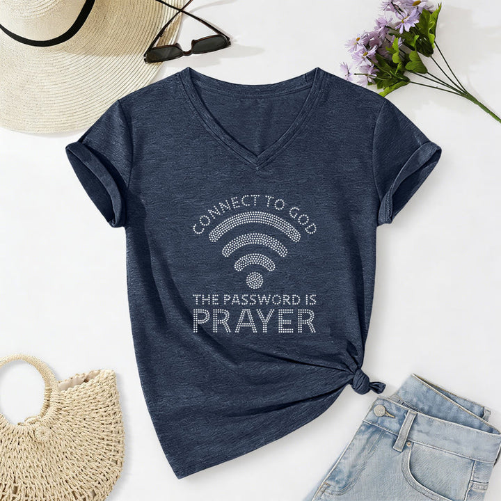 Christianartworkshop Connect To God Wifi Symbol The Password Is Prayer Faith Graphic Casual V-neck T-shirt - Navy Blue - 2XL - image 10