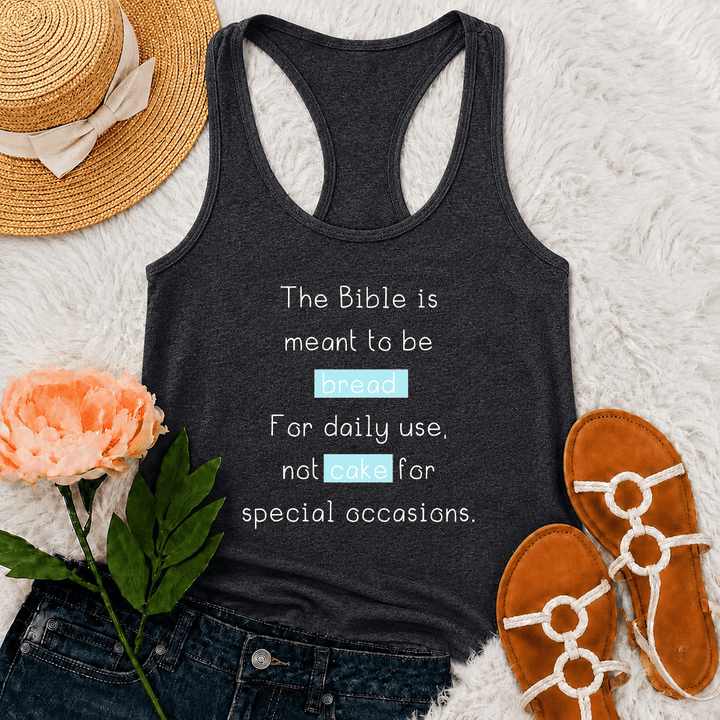 Christianartworkshop Matthew 4:4 Highlighted Bread Cake Biblical Daily Faith Quote Racerback Tank Top - Grey - 2XL - image 12