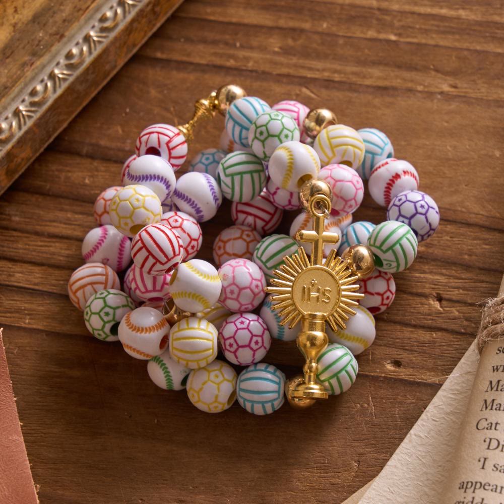 Christianartworkshop Sport Ball Themed Matte Bead with IHS Monstrance & Holy Grail Prayer Rosary - image 4