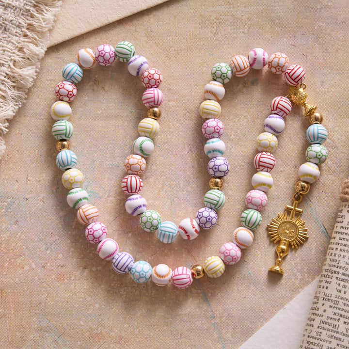 Christianartworkshop Sport Ball Themed Matte Bead with IHS Monstrance & Holy Grail Prayer Rosary - image 3