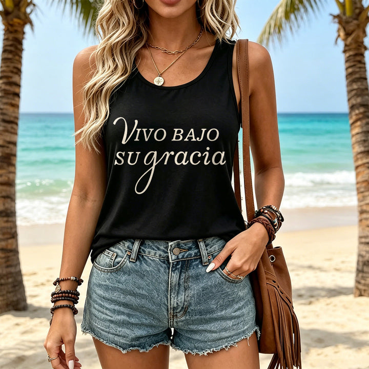 Christianartworkshop Simple Spanish Religious Grace Cursive Lettering Racerback Tank Top - image 4