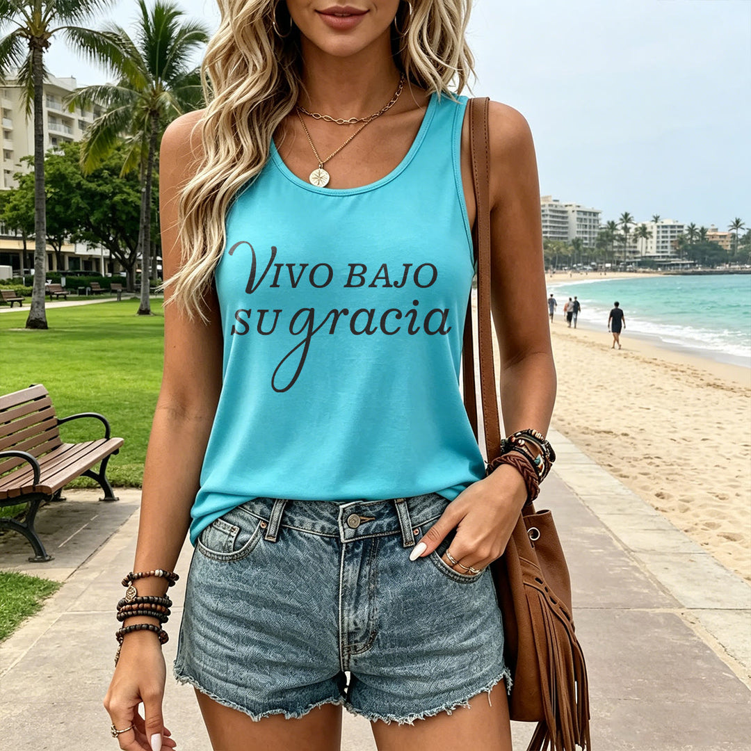 Christianartworkshop Simple Spanish Religious Grace Cursive Lettering Racerback Tank Top - image 22