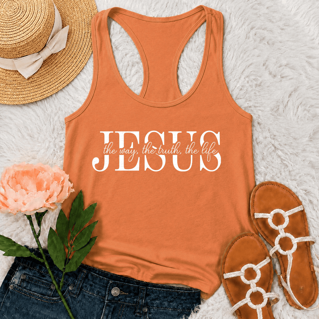 Christianartworkshop Jesus The Way The Truth The Life Mixed Serif & Cursive Faith Text Racerback Tank Top - Orange - 2XL - image 3