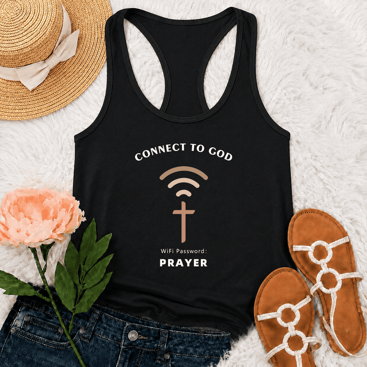 Christianartworkshop Connect To God Wifi Signal Cross Graphic WiFi Password Prayer Casual Inspirational Racerback Tank Top - Black - 2XL - image 0