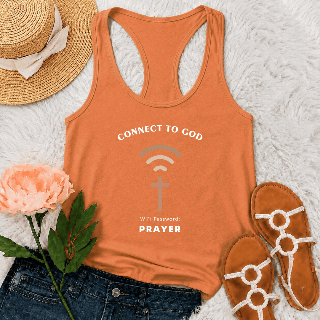Christianartworkshop Connect To God Wifi Signal Cross Graphic WiFi Password Prayer Casual Inspirational Racerback Tank Top - Orange - 2XL - image 15