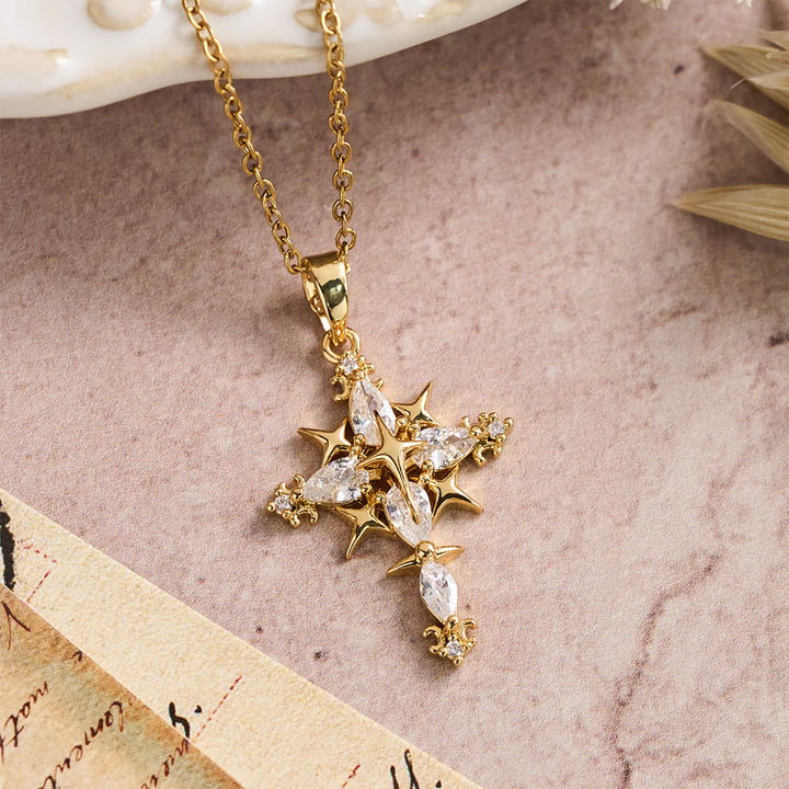 Christianartworkshop Star Accent Marquise Crystal Sacred Cross Pendant Necklace: Timeless Emblem of Radiant Heavenly Faith - image 1