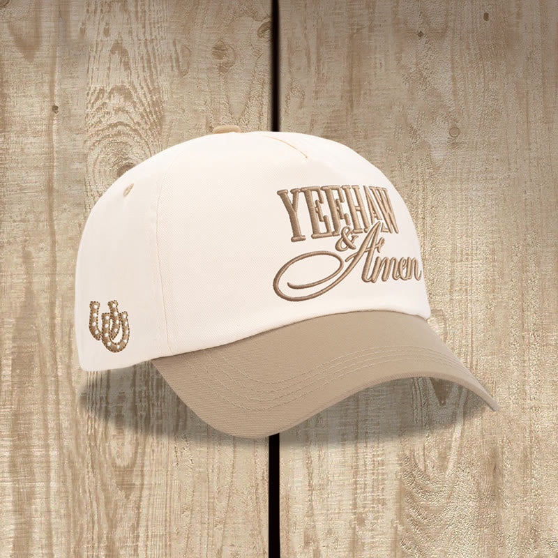 Christianartworkshop Western Style Bold Block & Cursive Script Front Embroidery Horseshoe Accent Adjustable Baseball Cap - Khaki - image 4