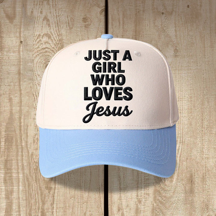Christianartworkshop Just A Girl Who Loves Vertical Stack Mixed Font Front Print  Adjustable Baseball Cap - Blue - image 6