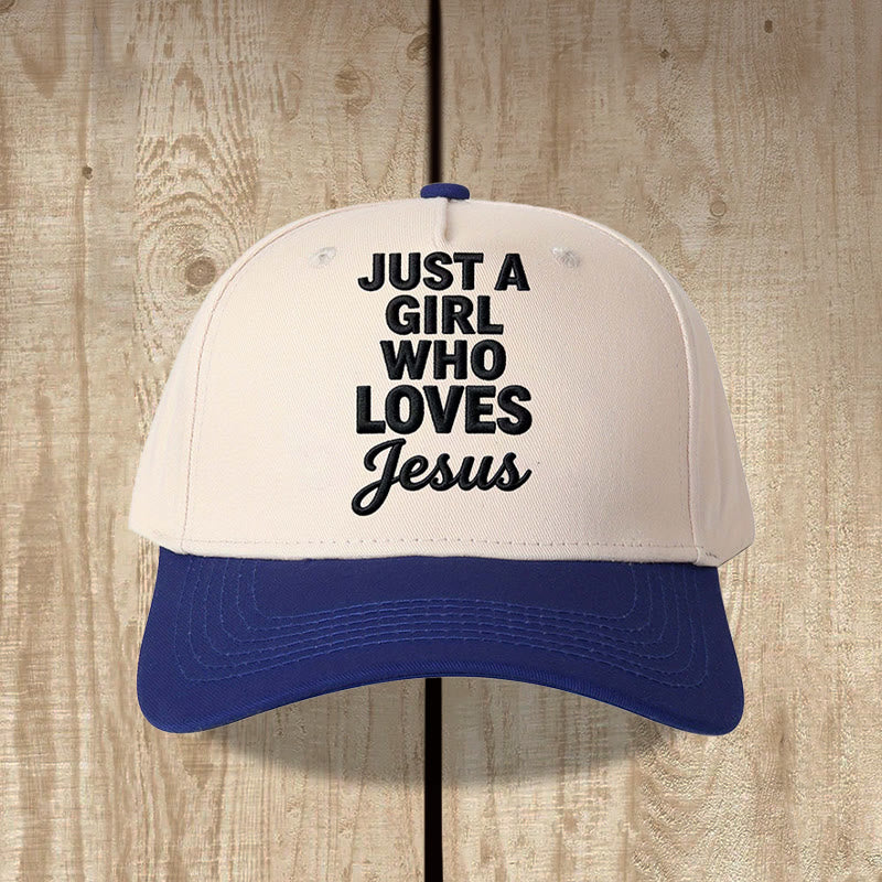 Christianartworkshop Just A Girl Who Loves Vertical Stack Mixed Font Front Print  Adjustable Baseball Cap - Dark Blue - image 0