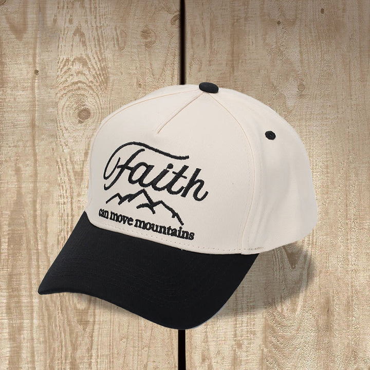 Christianartworkshop Faith Can Move Mountains Cursive Script Mountain Outline Front Embroidery Two Tone Adjustable Baseball Cap - Black - image 0